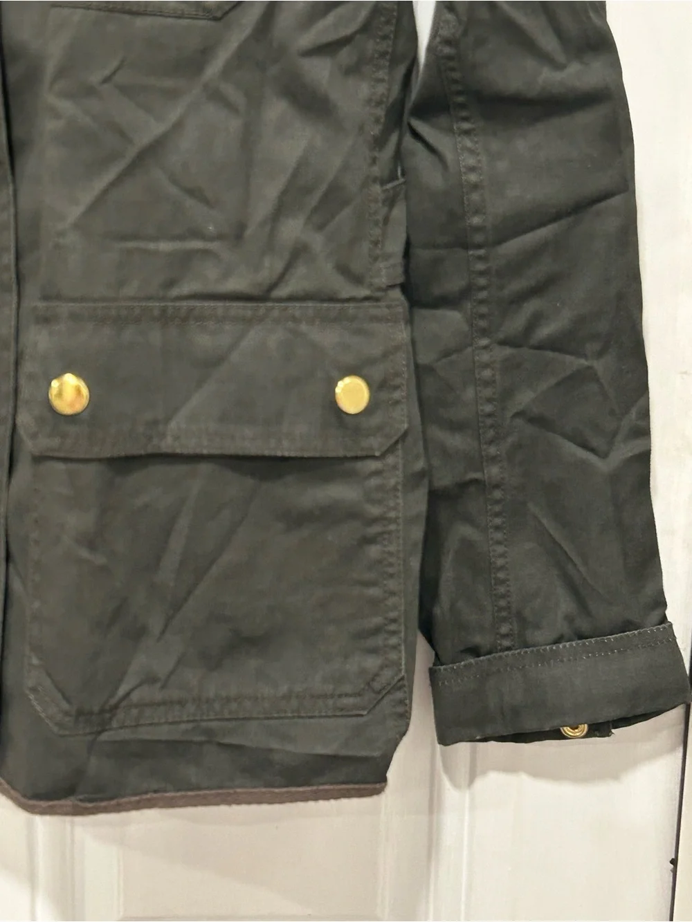 J.Crew Women's Downtown Field Jacket Military Green Utility Gold Hardware Sz M - Picture 2 of 9